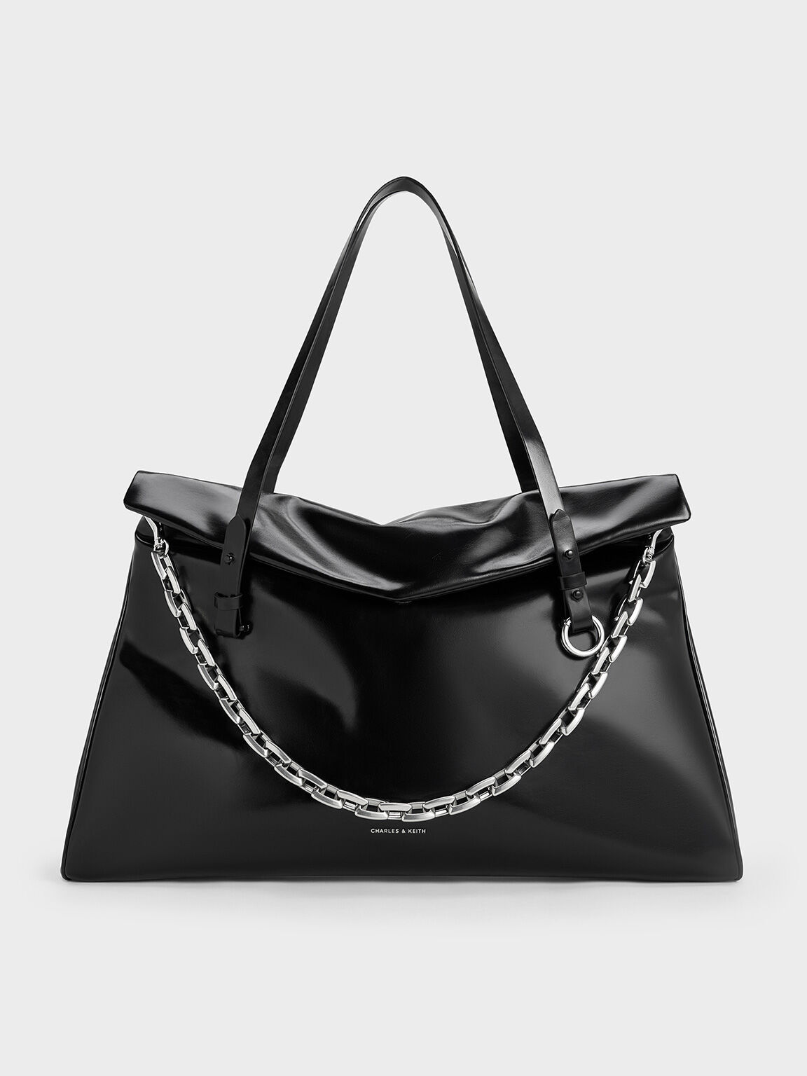 CHARLES & KEITH - Andromeda Chunky-Chain Trapeze XL Tote Bag - Noir