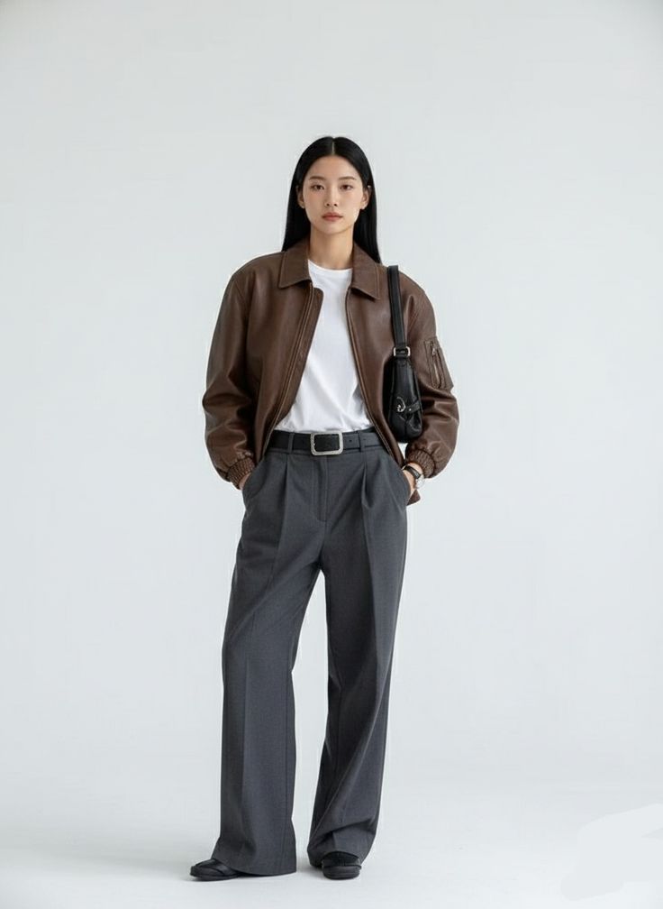 White T-Shirt + Brown Jacket