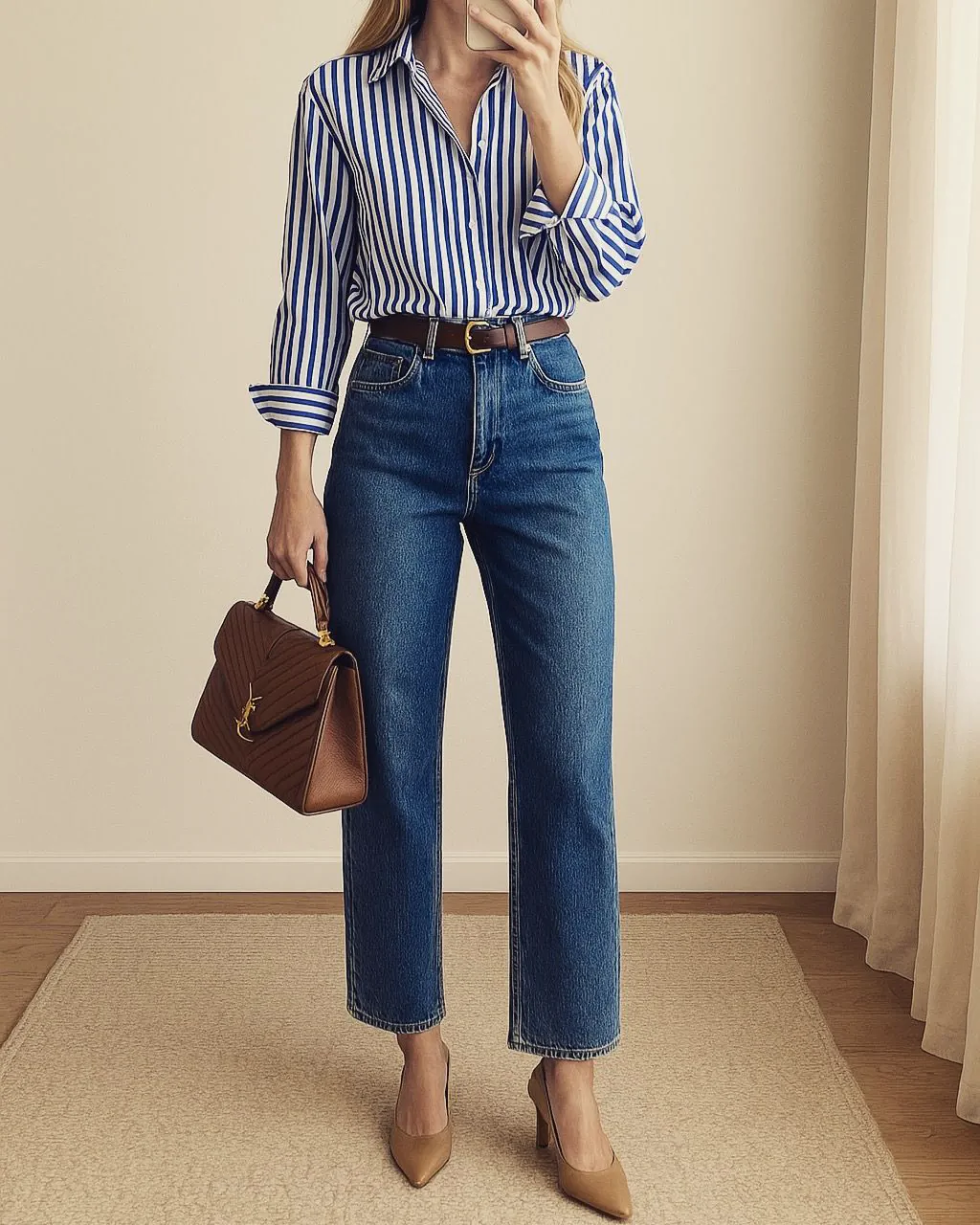Stripe shirt + belt + jeans