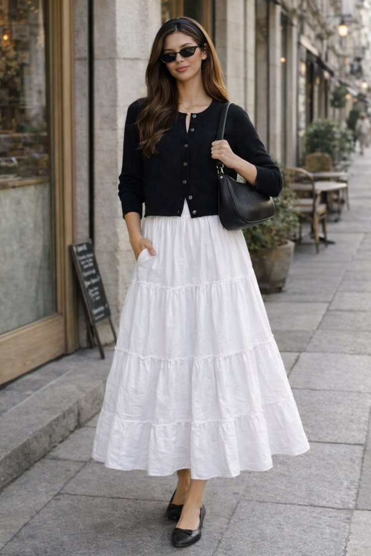 Cardigan + flowy skirt