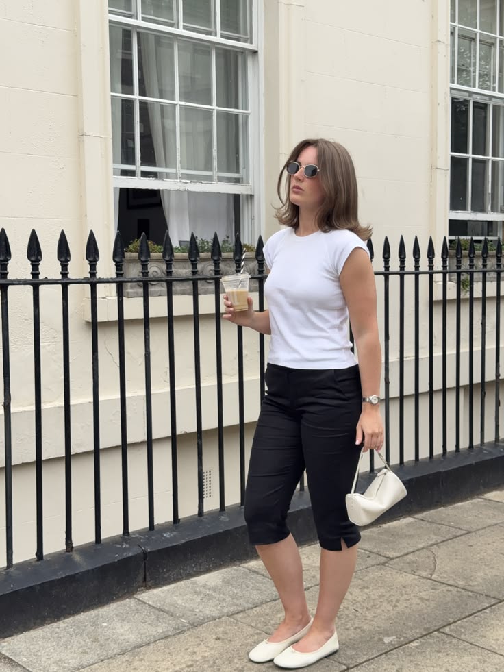 White T-Shirt + Black Capri