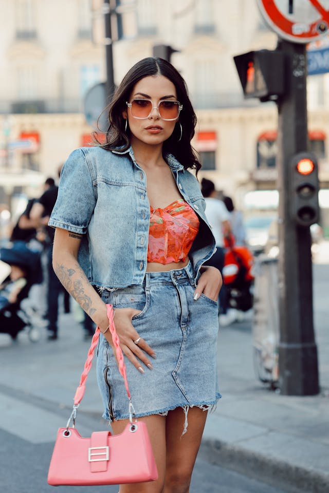 Rok jeans + kemeja jeans