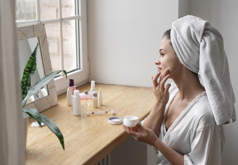 Ilustrasi mengaplikasikan skincare