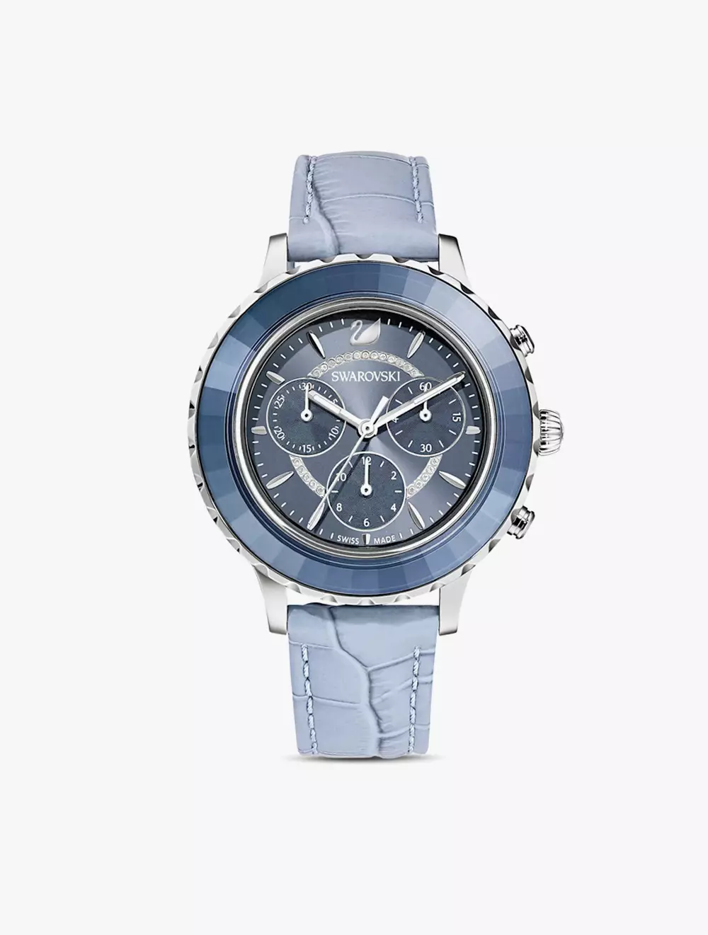 Swarovski - Octea Lux Chrono Watch, Leather Strap, Blue, Stainless Steel