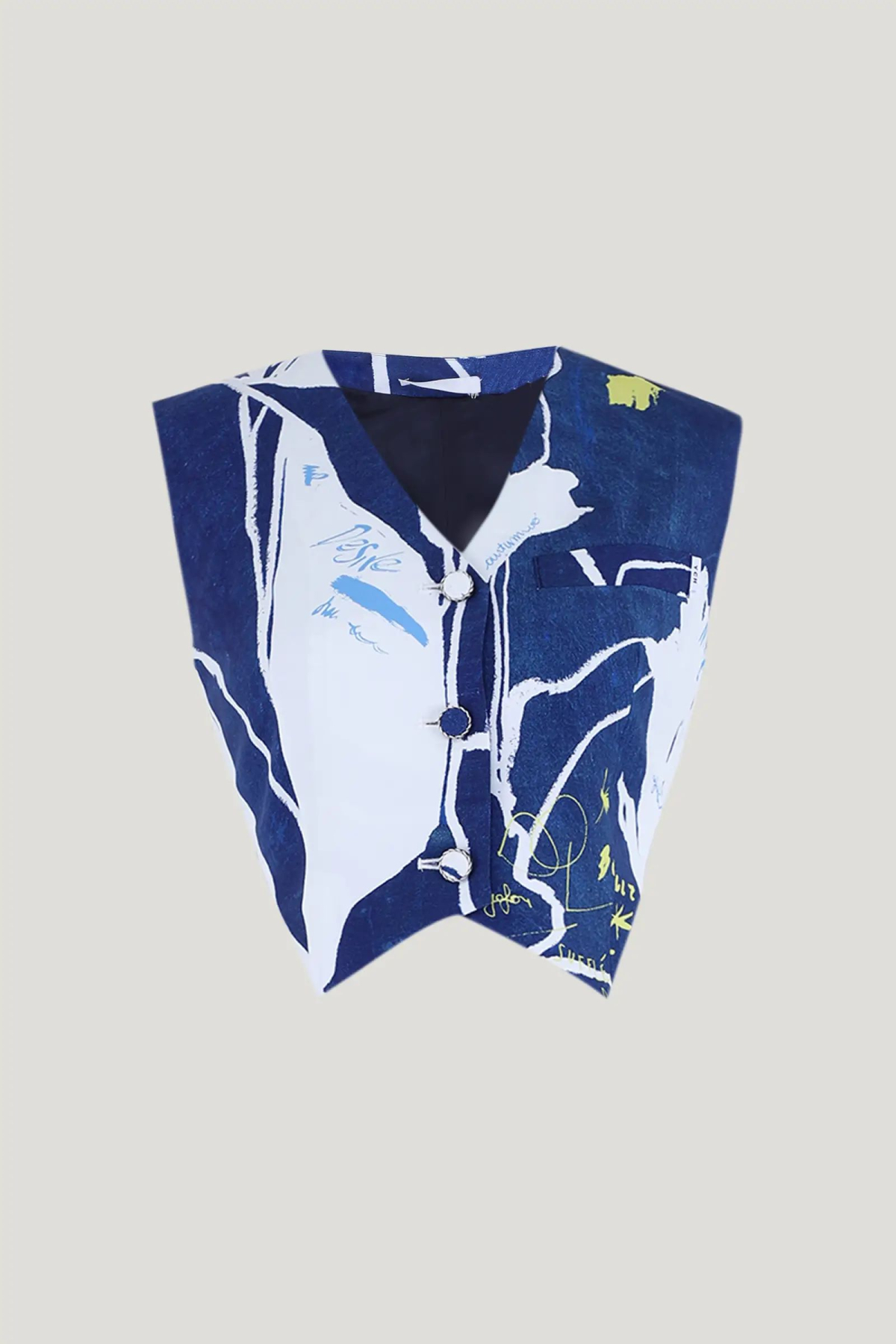 YCH - Blue Bottom Hem Detailed Crop Vest