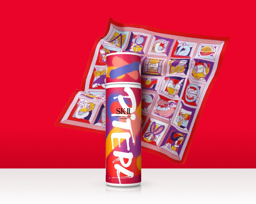 Desain SK-II PITERA™ Essence Street Art Limited Edition ala graffiti dengan tema merah warna-warni